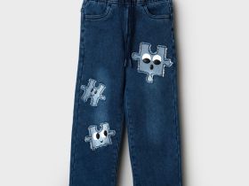 Брюки текстильные джинсовые утепленные флисом для девочек