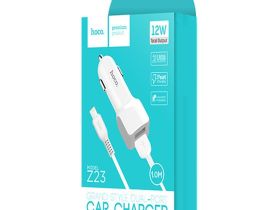 Автомобильное зарядное устройство Hoco Z23 grand style 2xUSB/кабель USB- Lightning 12W (белый)