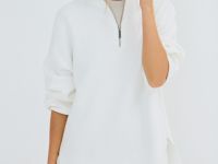 Джемпер с воротником-стойкой на молнии, Белый