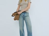 Футболка в рубчик, Бежевый