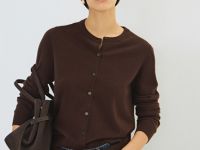 Укороченный кардиган на пуговицах, Коричневый