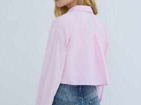Хлопковая кроп-рубашка с карманами, Розовый
