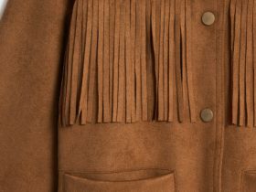 Куртка из искусственной замши с бахромой для девочек, Оранжевый