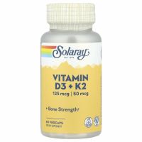 Solaray, витамины D3 и K2, без сои, 60 растительных капсул