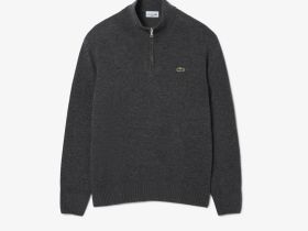 Мужской шерстяной свитер Lacoste на молнии с высоким воротом