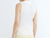 Трикотажный жилет в рубчик с воротником, Белый