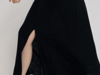 Льняное платье с разрезом спереди, Черный