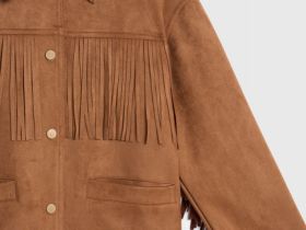 Куртка из искусственной замши с бахромой для девочек, Оранжевый