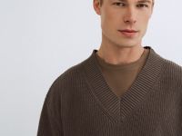 Текстурный джемпер с V-вырезом, Коричневый