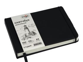 Скетчбук Гамма "Студия" 21х14,8 см 100 л 110 г, черный, твердая обложка, на резинке, слоновая кость
