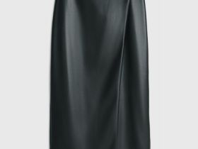 Юбка миди из искусственной кожи, Черный