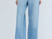 Прямые джинсы с высокой посадкой и ремнем с жемчугом, Голубой