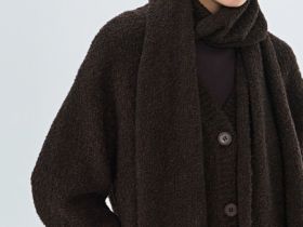 Кардиган оверсайз с шарфом, Коричневый