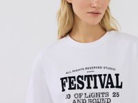 Футболка оверсайз с флок-принтом, Белый