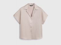 Сатиновая блузка с коротким рукавом, Бежевый