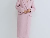 Длинное двубортное пальто из шерсти, Розовый