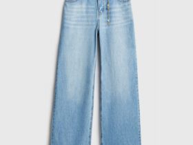 Прямые джинсы с поясом-цепочкой с жемчугом, Голубой