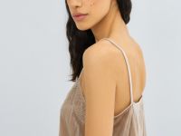 Бархатный топ с кружевом, Бежевый