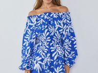 Платье из вискозы со спущенными плечами, Синий