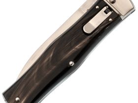 Выкидной многопредметный нож Mikov Predator, сталь 420, рукоять рог буйвола, кожаный чехол