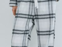 Пижамные брюки в клетку из фланели, Серый