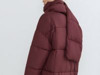 Утеплённая стёганая куртка с шарфом, Фиолетовый