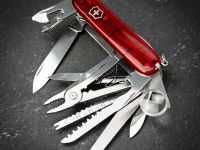 Нож перочинный Victorinox SWISS CHAMP 91мм полупрозрачный красный