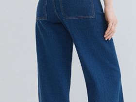 Укороченные широкие джинсы, Синий