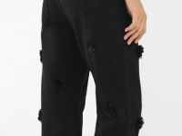 Джинсы с декором в виде цветов, Черный