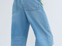 Широкие джинсы с разрезами на коленях, Голубой