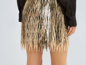 Мини-юбка с длинными пайетками, Золотой