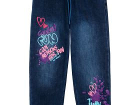 Брюки текстильные джинсовые утепленные флисом для девочек