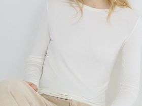 Лонгслив с содержанием модала и шёлка, Бежевый