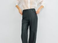 Прямые брюки из искусственной кожи, Черный