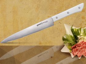 Нож кухонный для тонкой нарезки Samura "Harakiri" (SHR-0045W) 196 мм, сталь AUS-8, рукоять ABS пластик, белый