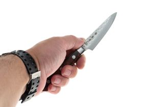 Нож для чистки овощей и фруктов 80 мм, Sakai Takayuki, сталь VG-10 Damascus 17 слоев, рукоять pakka wood