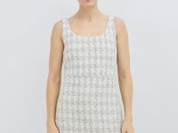 Твидовое платье мини на бретелях, Белый