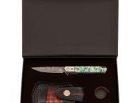 Складной нож Витязь B5299D, сталь дамаск, рукоять огстекло с перламутром, художественное травление