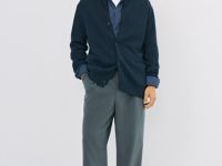 Вязаный кардиган с высоким воротником, Синий