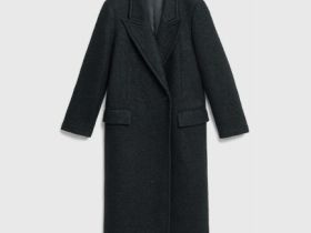 Длинное двубортное пальто, Черный