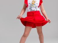 Комплект трикотажный для девочек: фуфайка (футболка), юбка-шорты