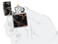 Зажигалка ZIPPO Fusion Marble Design с покрытием 540 Tumbled Chrome, латунь/сталь, черная, 38x13x57 мм