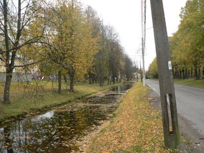 Канавка Нахимсона (Лихардовский канал) с гидрозатвором и рядовой посадкой деревьев по обоим берегам