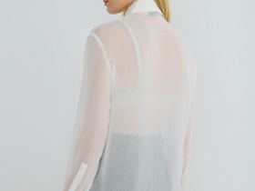 Блузка из жатого шифона с галстуком, Белый