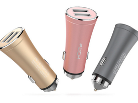 Автомобильный блок питания Rock H1 Car Charger with Hammer 2xUSB, 5V, 2,4A (общ.) (Rose Gold)