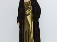 Бархатное кимоно с поясом, Коричневый