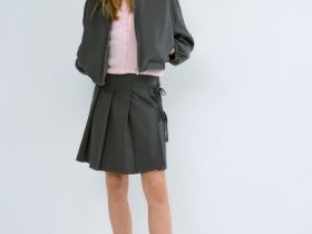 Юбка мини в складку с бантами для девочек, Серый