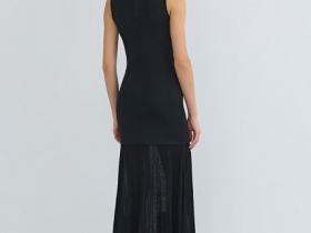 Вязаное платье с драпированной юбкой, Черный