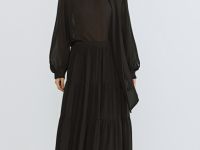 Шифоновая блузка с шарфом, Коричневый