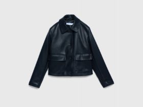 Короткая куртка из искусственной кожи, Черный